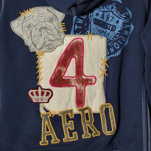 Aeropostale Womens Y2K Varisity 2000s Preppy Graphic Patchwork Hoodie Jacket L - Picture 11 of 15